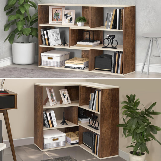 ABOUT SPACE Book Shelf for Home Library-Rectangle/L-Shaped Rack for Storage 6 Compartment Book Stand Shelf for Bedroom, Livingroom Decor, Plants and Books