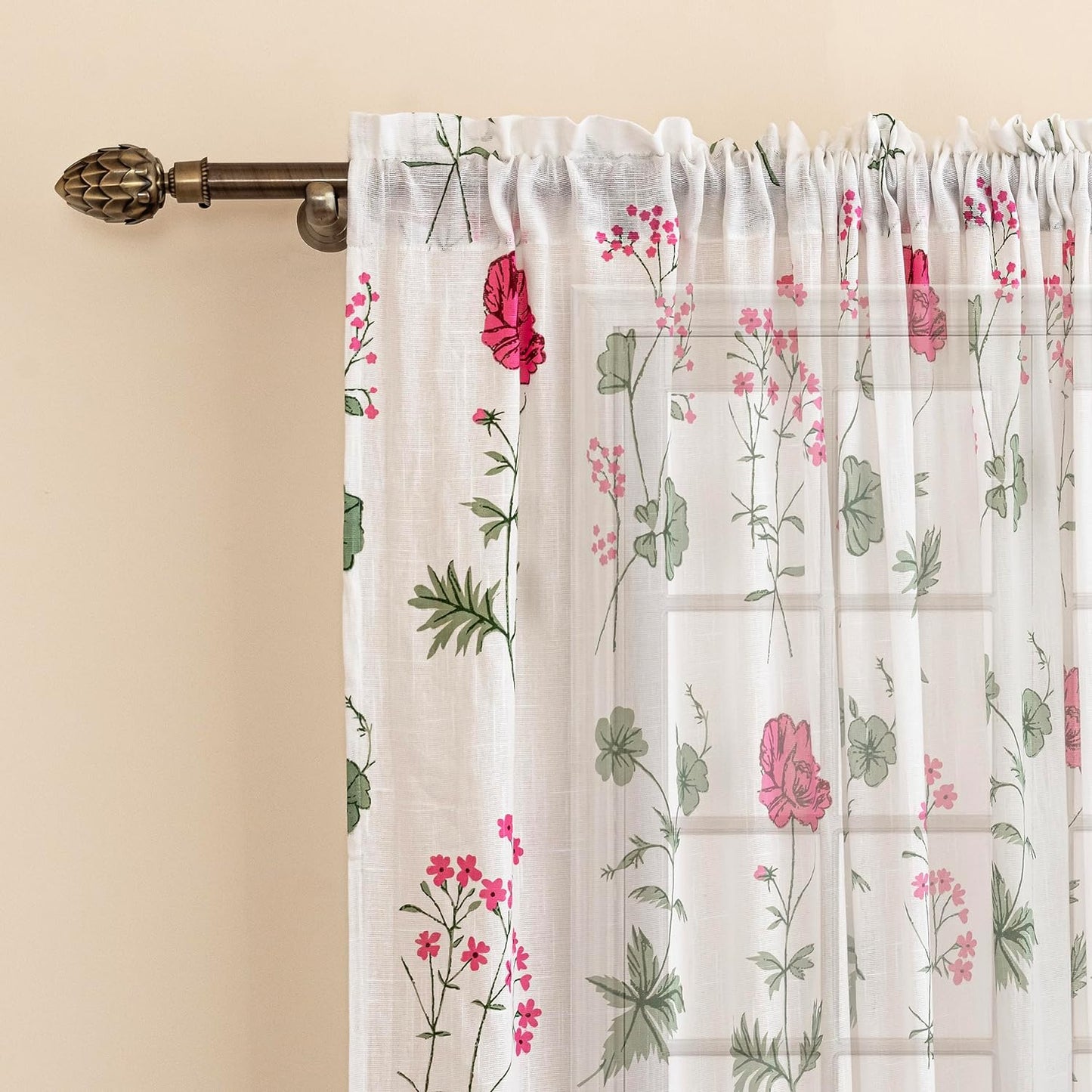 HOMEMONDE Sheer Printed Rod Pocket Curtains