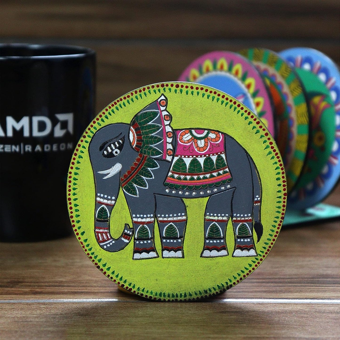 SOLOBOLO Madhubani Painting Kit Tea Coasters with Stand - Art and Craft kit for Girls 9-12, Coaster DIY Craft Kit, Painting kit for Kids 6-12, Gift for Children's (Multicolour Wood)