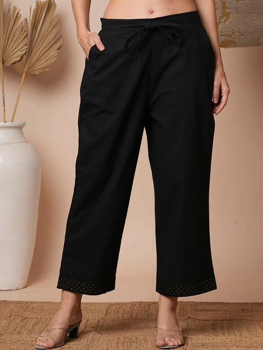 Black Embroidered Straight Pants