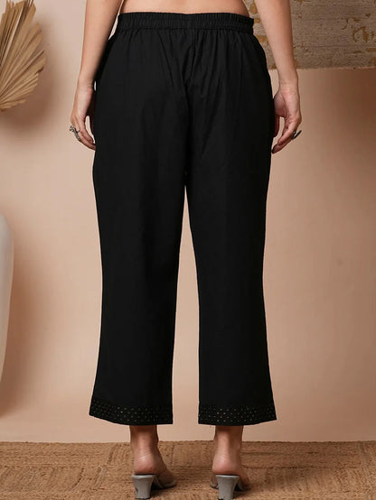 Black Embroidered Straight Pants