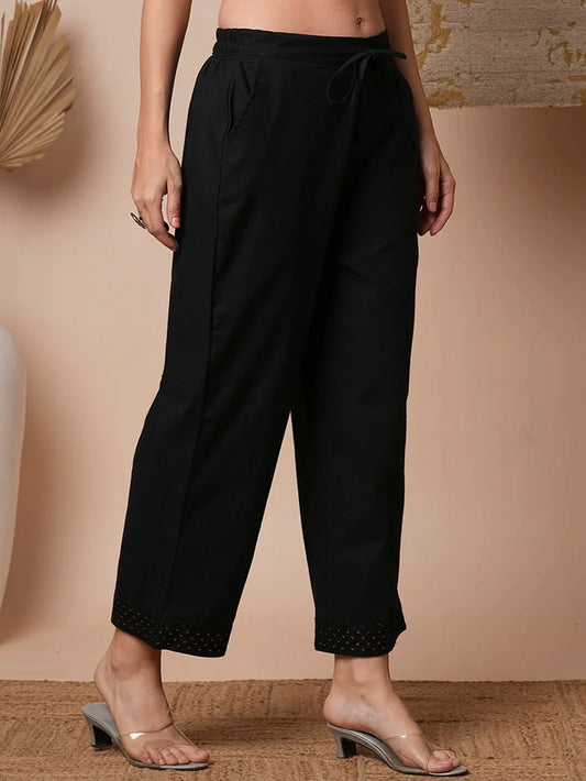 Black Embroidered Straight Pants