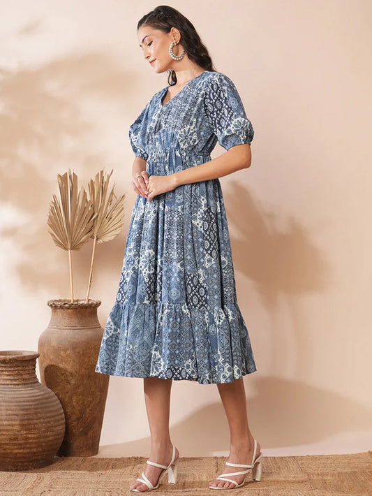 Blue Traditional Patterned Dress
