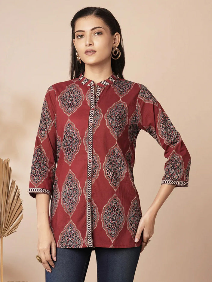 Dark Red Traditional Patterned Shirt