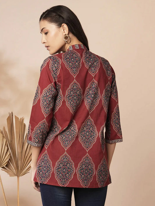 Dark Red Traditional Patterned Shirt