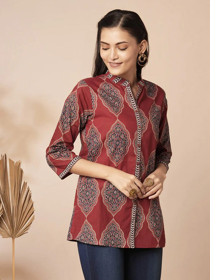 Dark Red Traditional Patterned Shirt