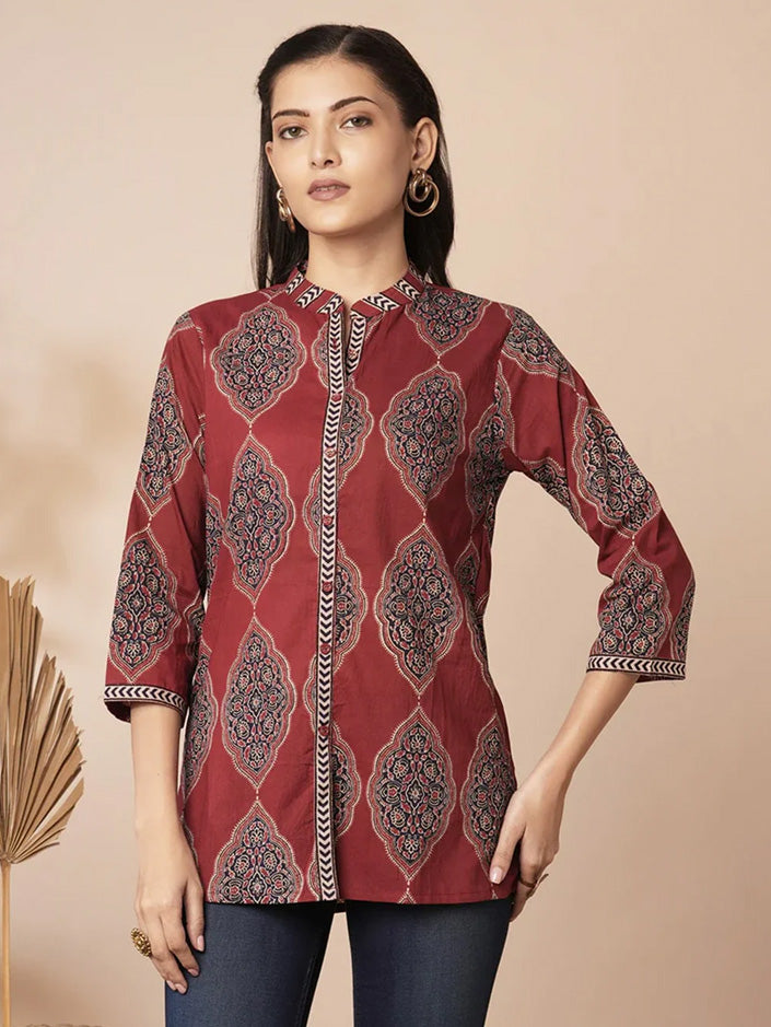 Dark Red Traditional Patterned Shirt