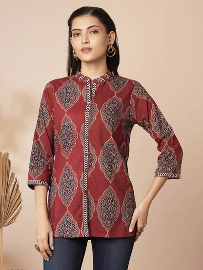 Dark Red Traditional Patterned Shirt