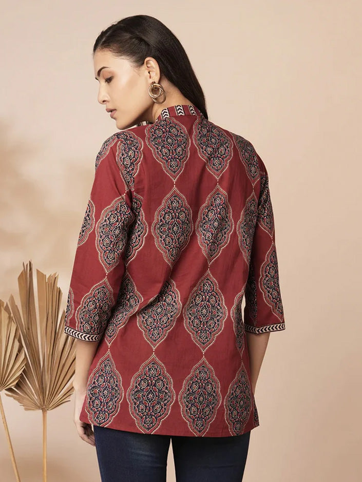 Dark Red Traditional Patterned Shirt