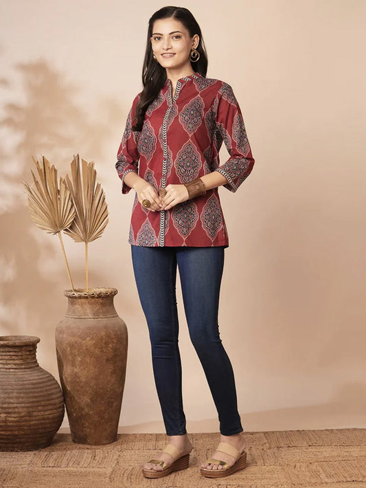 Dark Red Traditional Patterned Shirt