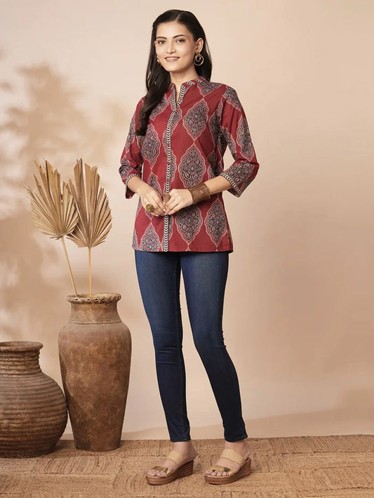 Dark Red Traditional Patterned Shirt