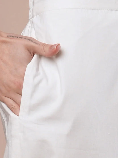 White Cotton Linen Straight Pants