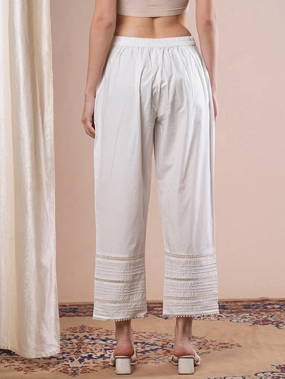 White Cotton Linen Straight Pants