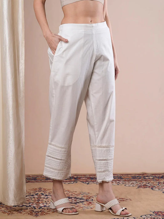 White Cotton Linen Straight Pants