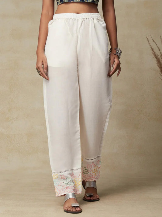 White Lace Embroidered Pants