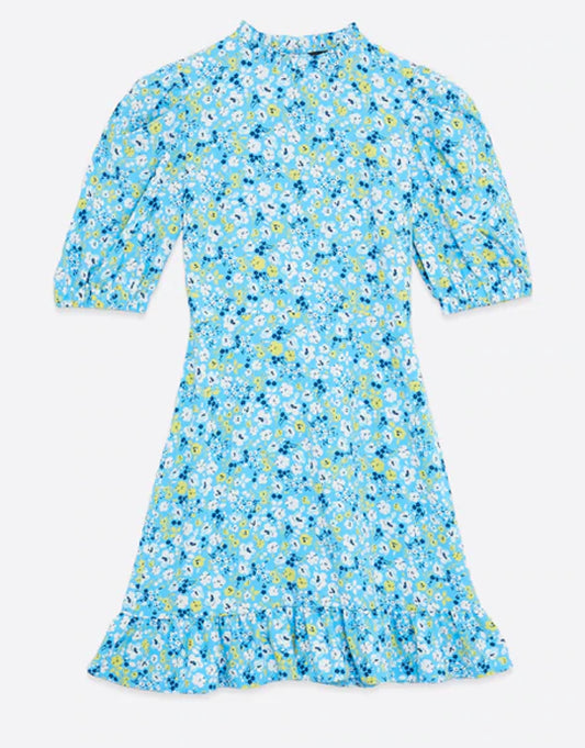 Blue Ditsy Floral High Neck Mini